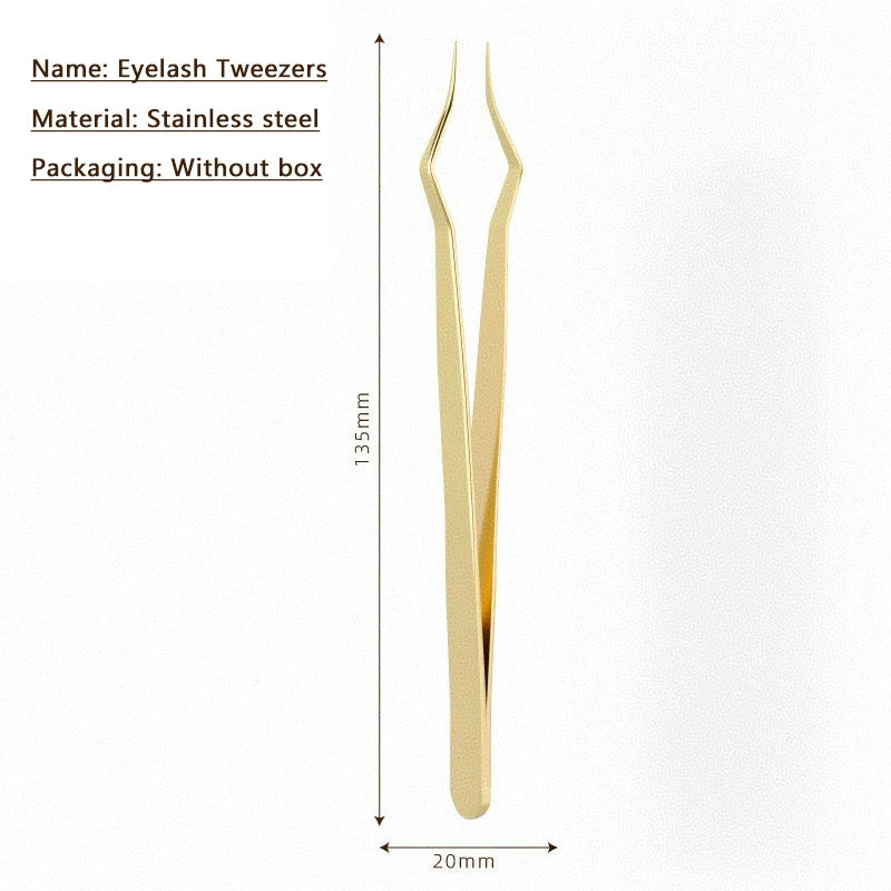 Precision Lash Extension Tweezers – Square Curved Tip Anti-Slip Lash Extension Tweezers PRIMED Gold