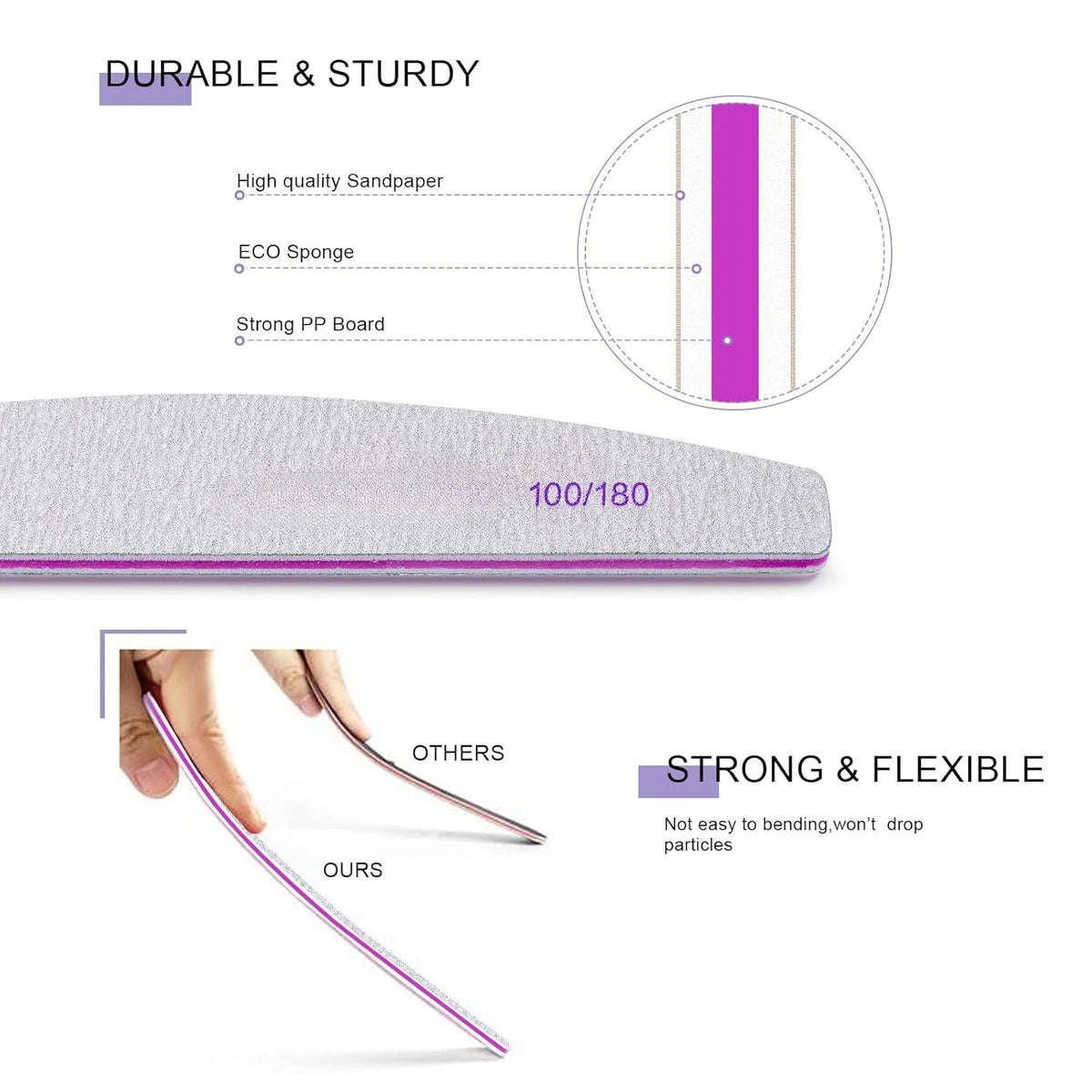 Professional Nail Files 10/25 Pcs Double Sided Emery Board 100/180 Grit