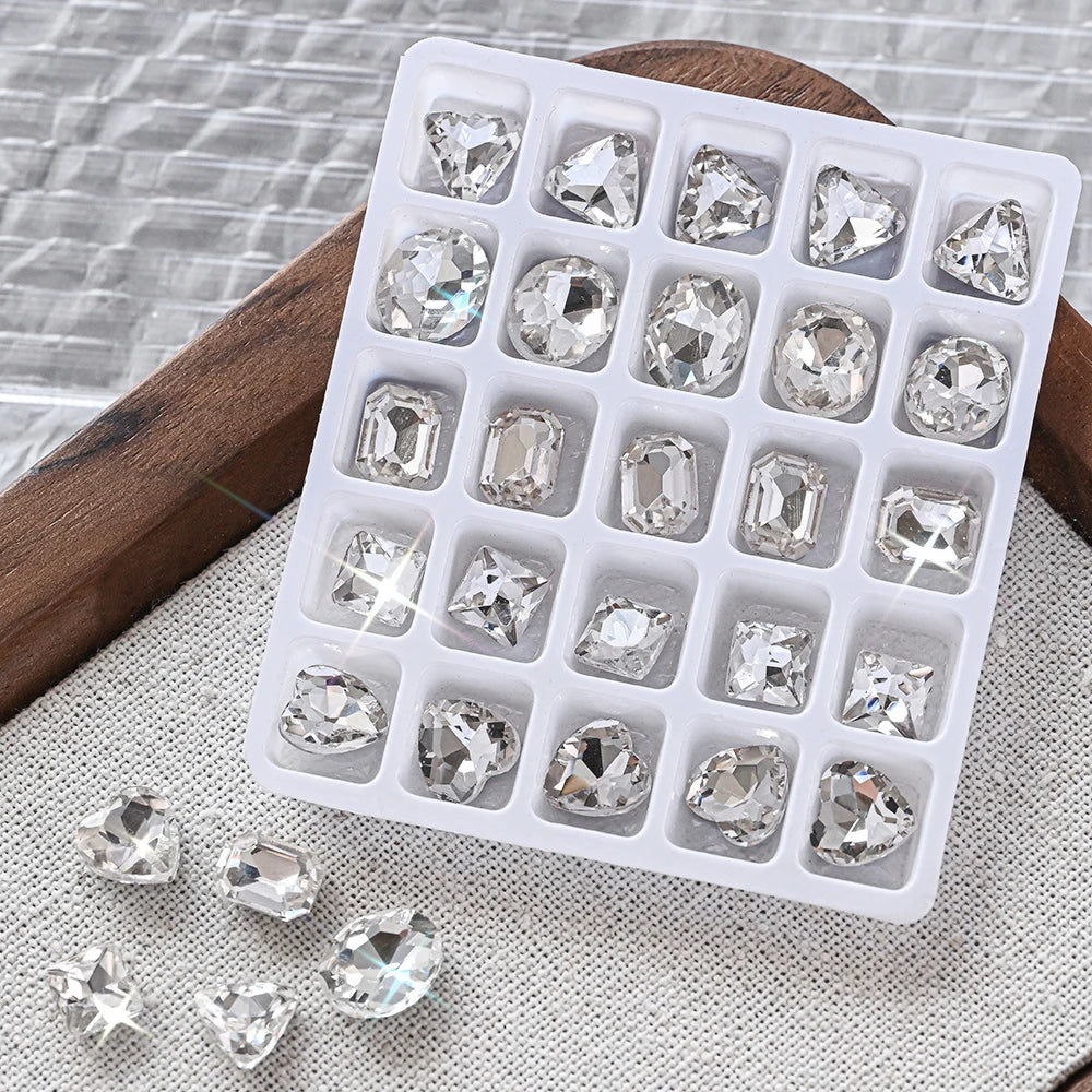 25pcs 3D Crystal Rhinestone Nail Charms – Heart Oval Square Nail Art Charms PRIMED ZB154-1