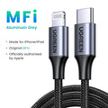UGREEN MFi 20W USB-C to Lightning Fast Charging Cable USB-C Lightning Cable PRIMED Aluminum Grey 2m Israel