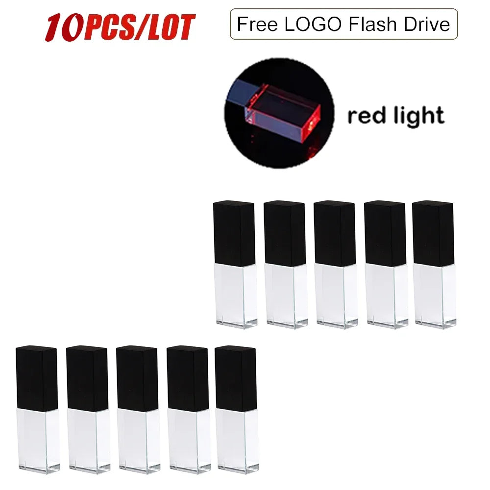 10-Pack Crystal USB Flash Drive 128GB | LED, Free Logo Engraving USB Flash Drive PRIMED Black 4GB