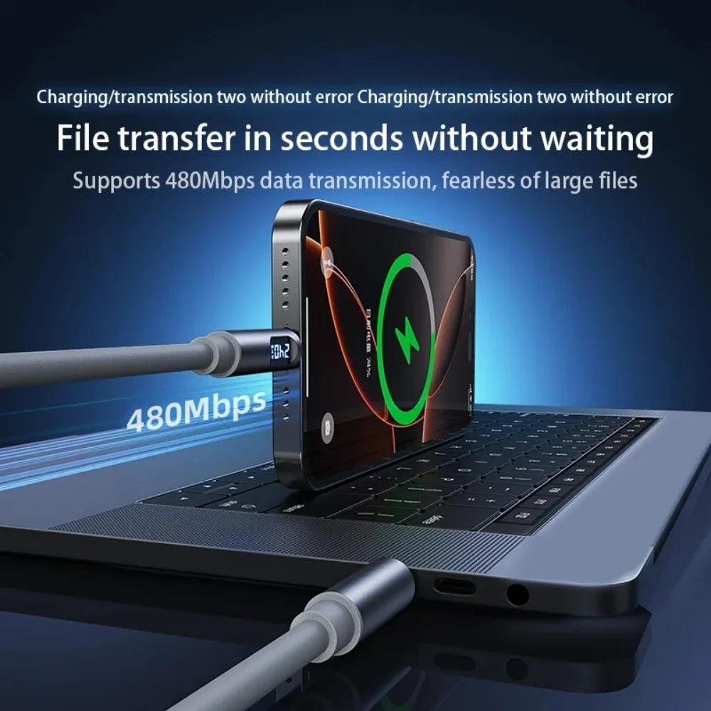USB-C to USB-C PD Fast Charging Cable – LED Display, 6A USB-C Charging Cable PRIMED