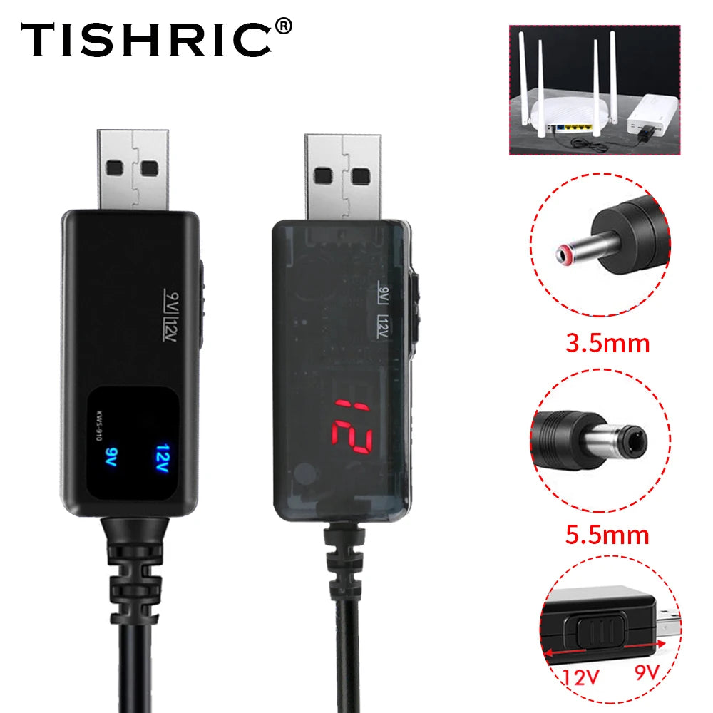 TISHRIC USB to DC Cable – 5V to 9V/12V Router Power Adapter USB DC Power Cable PRIMED