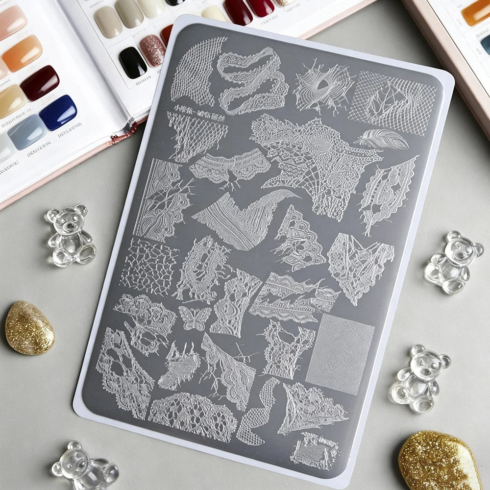 Nail Stamping Plate – Lace & Fishnet Pattern | Stainless Steel