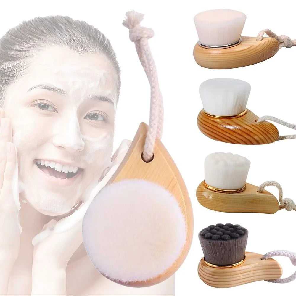 Soft Bristle Facial Cleansing Brush | Curved Wood Handle