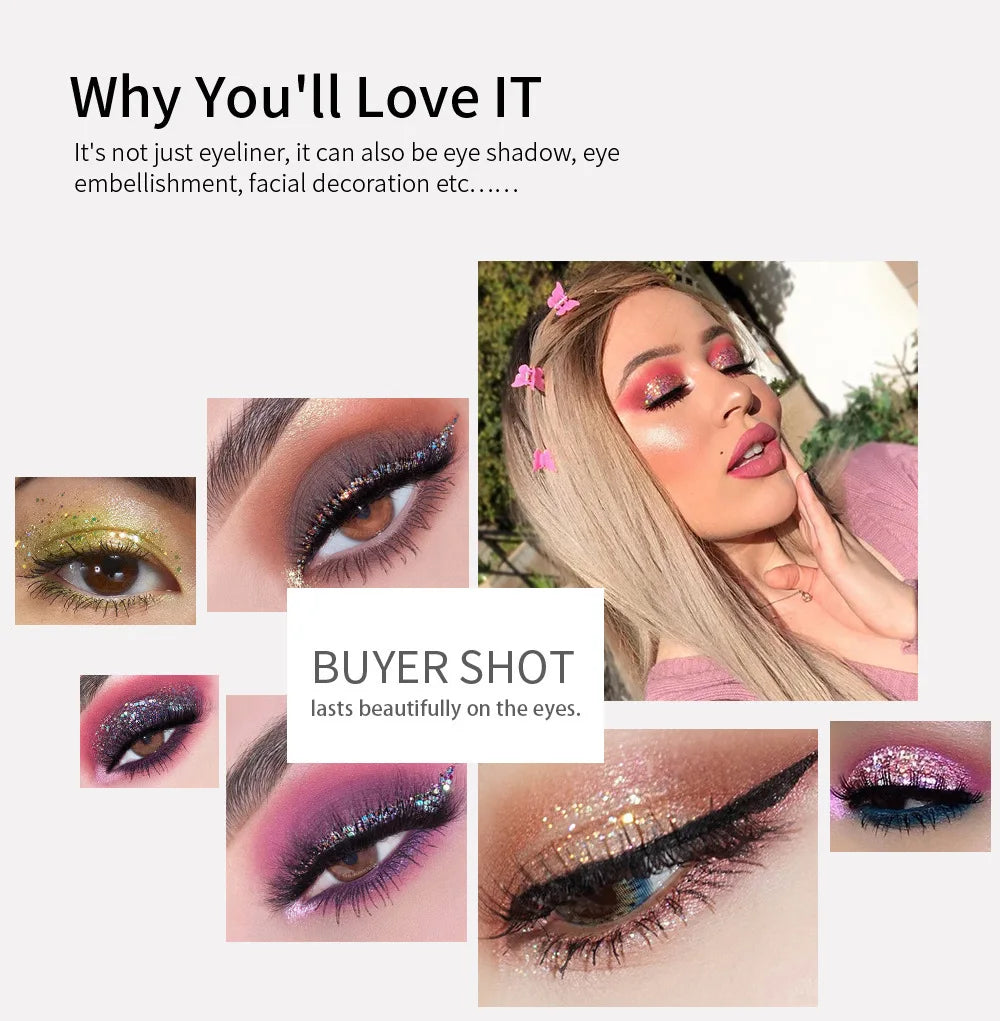 HANDAIYAN 12-Color Glitter Liquid Eyeliner – Metallic Shades Glitter Liquid Eyeliner PRIMED