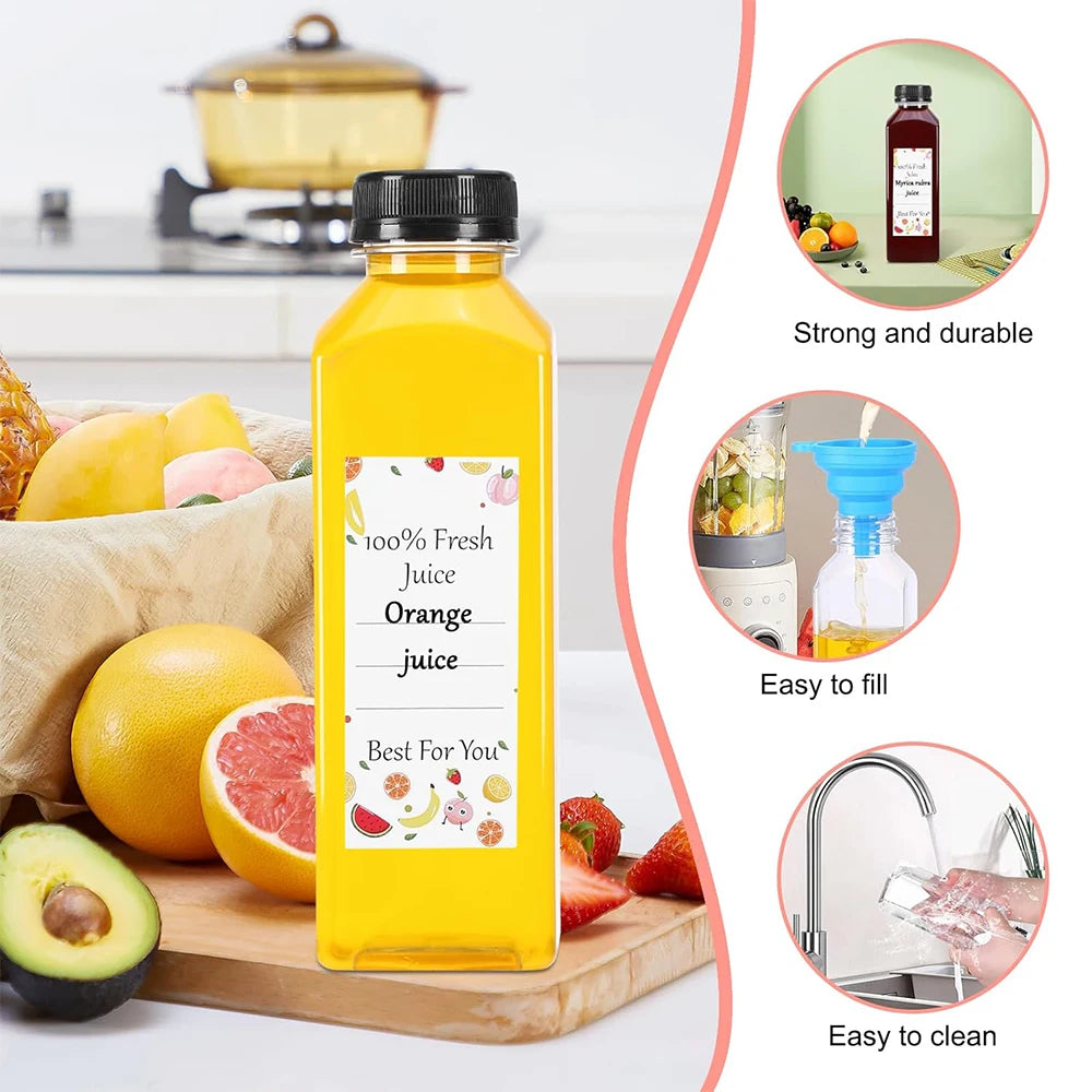 LMETJMA 500ml BPA-Free PET Juice Bottles with Caps | Bulk Set Juice Bottles Set PRIMED