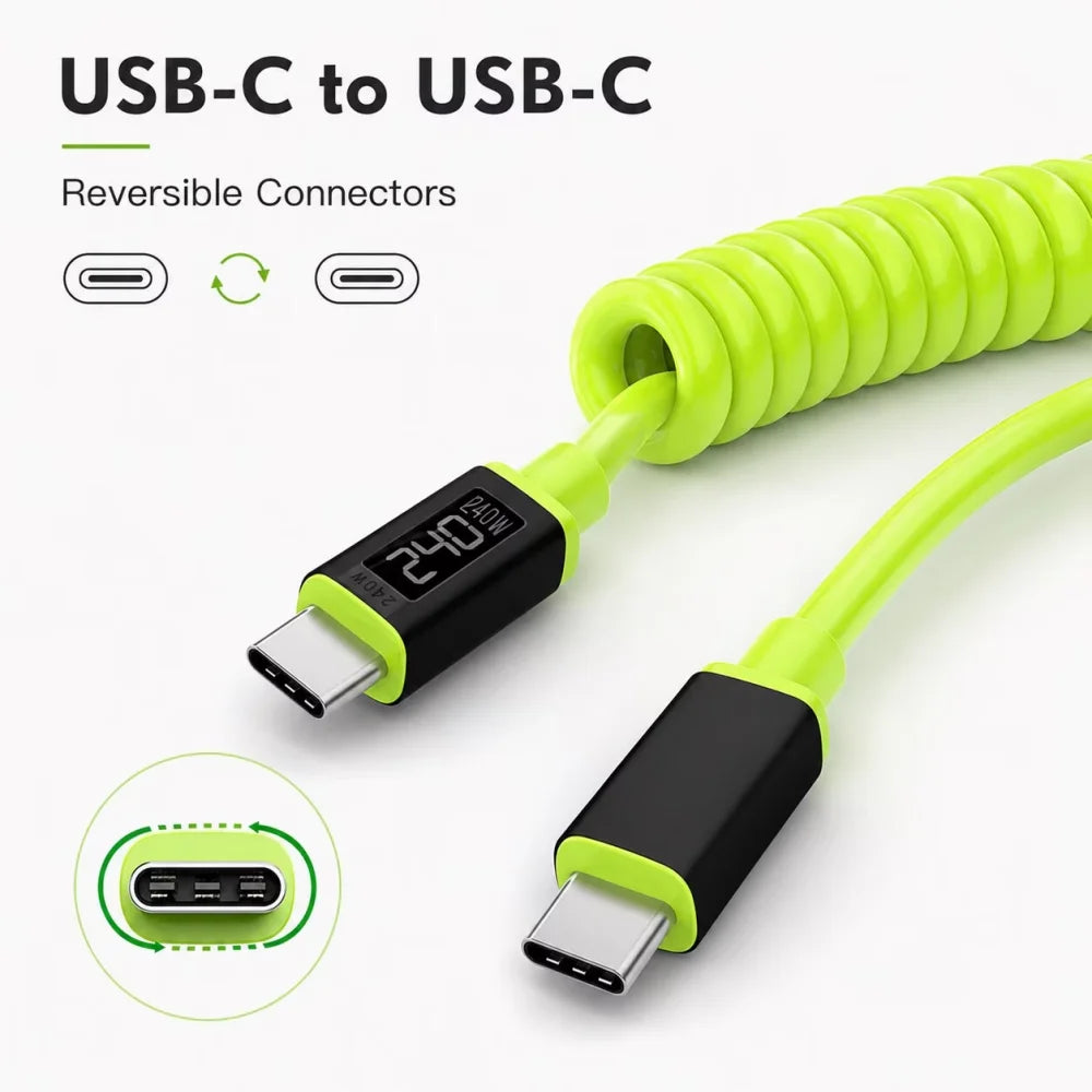 USB-C to USB-C 240W Spring Fast Charging Cable | 1m & 2m USB-C Charging Cable PRIMED