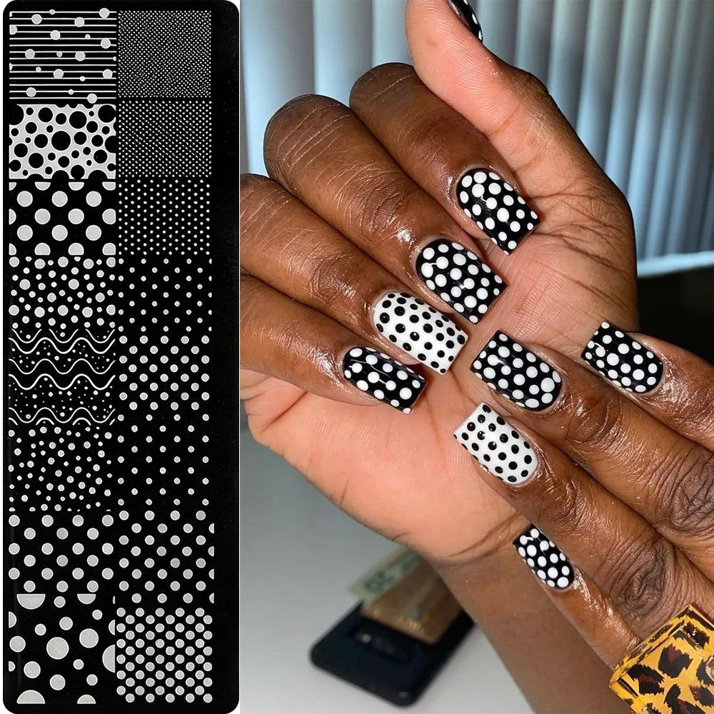 Vintage Nail Stamping Plate – Stars, Polka Dots & Stripes