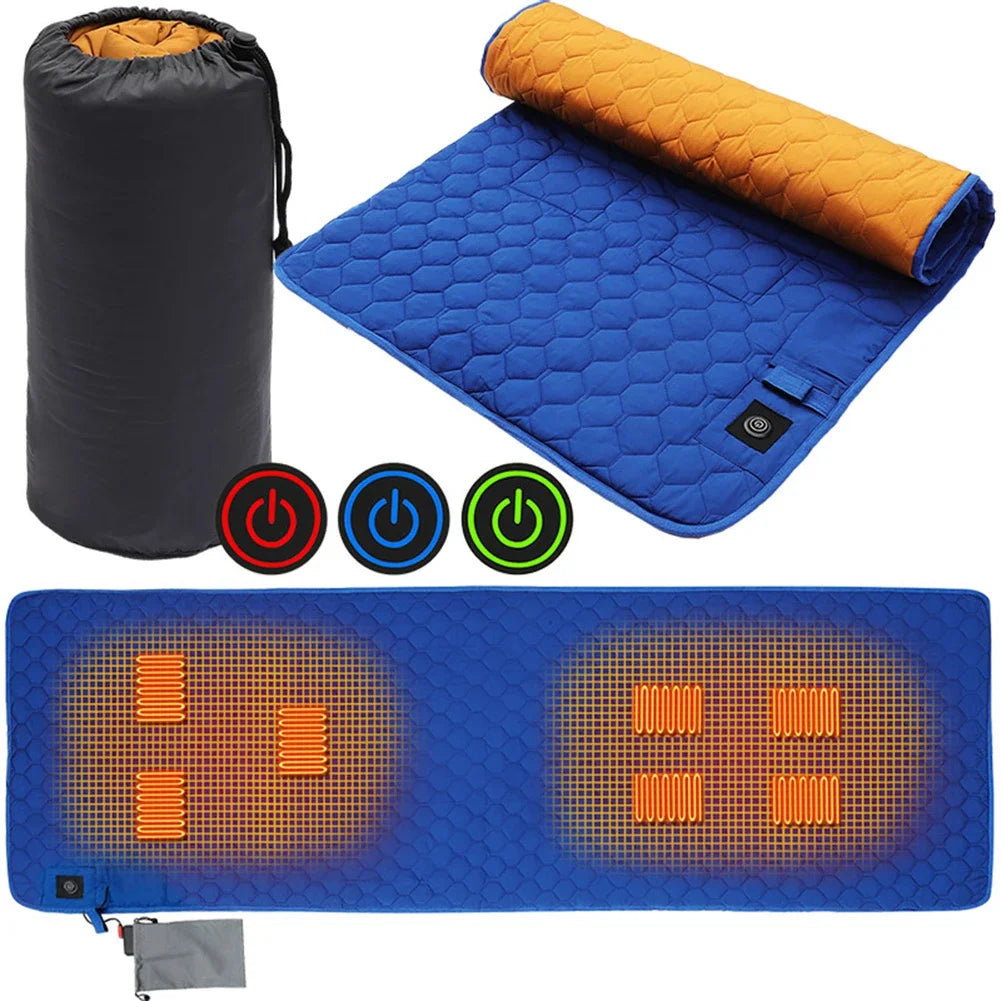 USB Electric Heated Sleeping Mat – 4 Zones Adjustable Warmth Heated Sleeping Mat PRIMED Blue 198x62cm