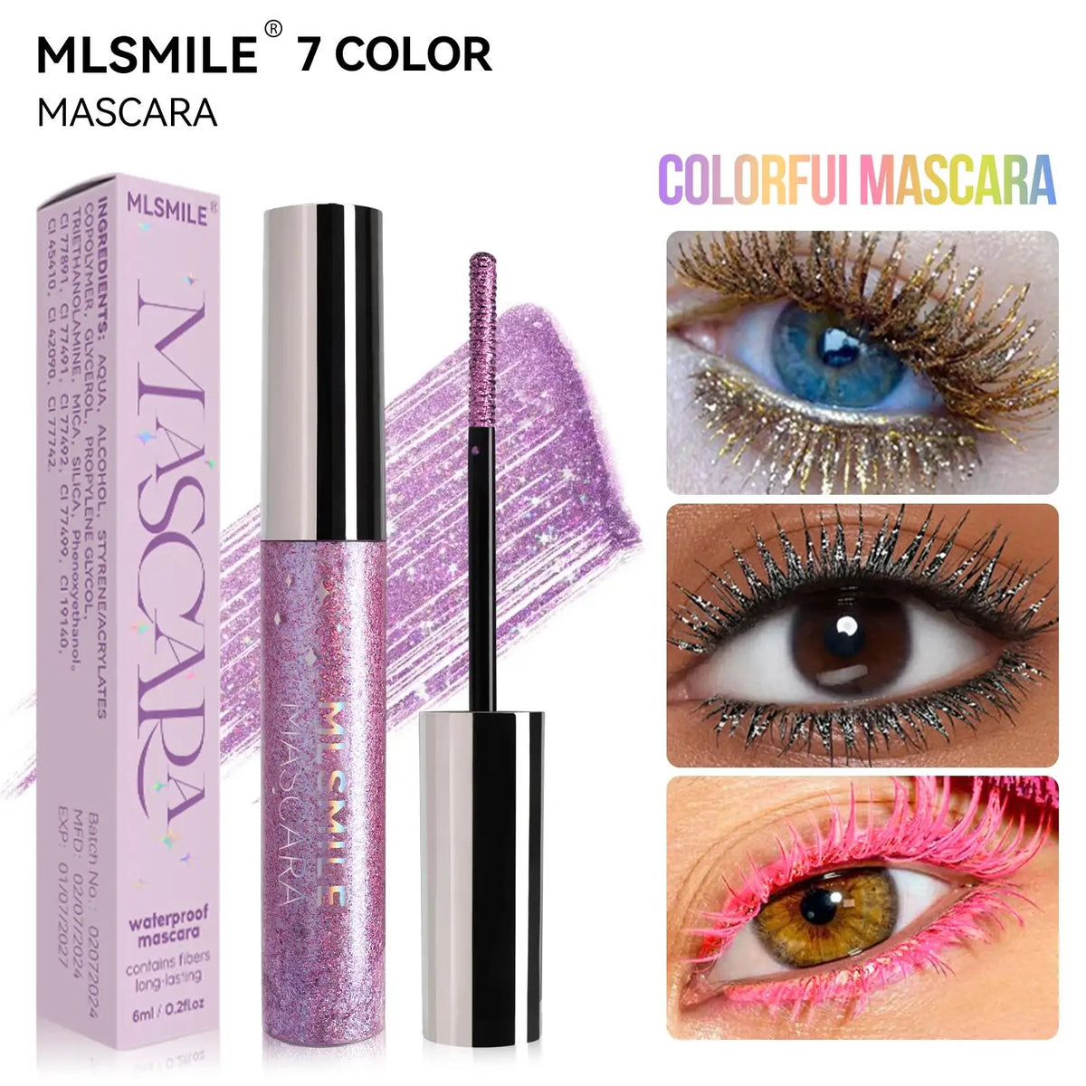 MLSMILE Glitter Pearlescent Mascara – Waterproof & Volumizing Glitter Mascara PRIMED