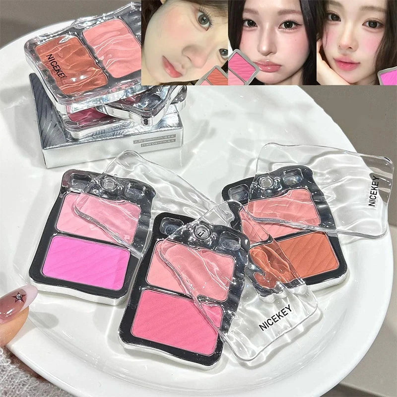 Two-Color Matte Blush Peach Pink Waterproof Contour Rouge Blush Compact PRIMED