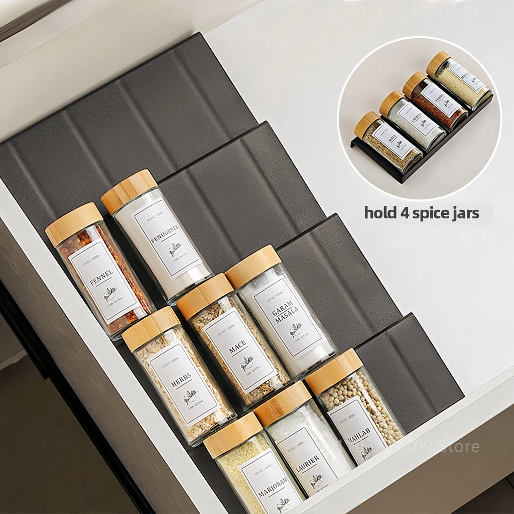 4-Layer Adjustable Spice Drawer Organizer – 16-Jar Rack Set Spice Drawer Organizer PRIMED