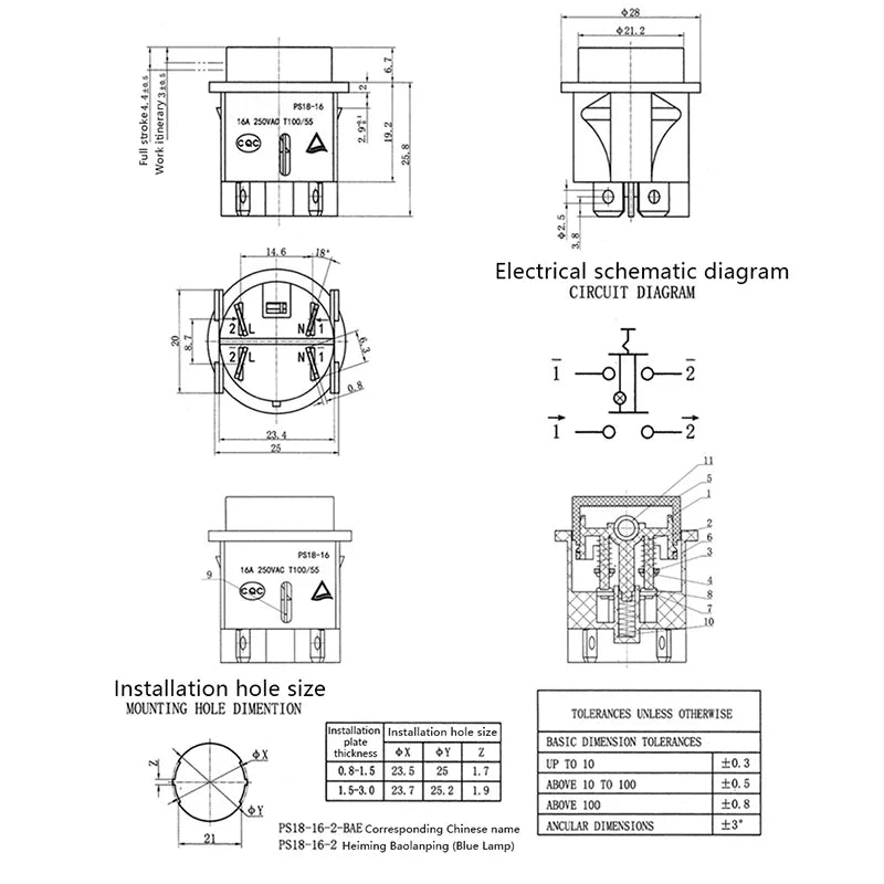 Red 4-Pin Illuminated Rocker Switch 16A 250V TÜV PS18-16