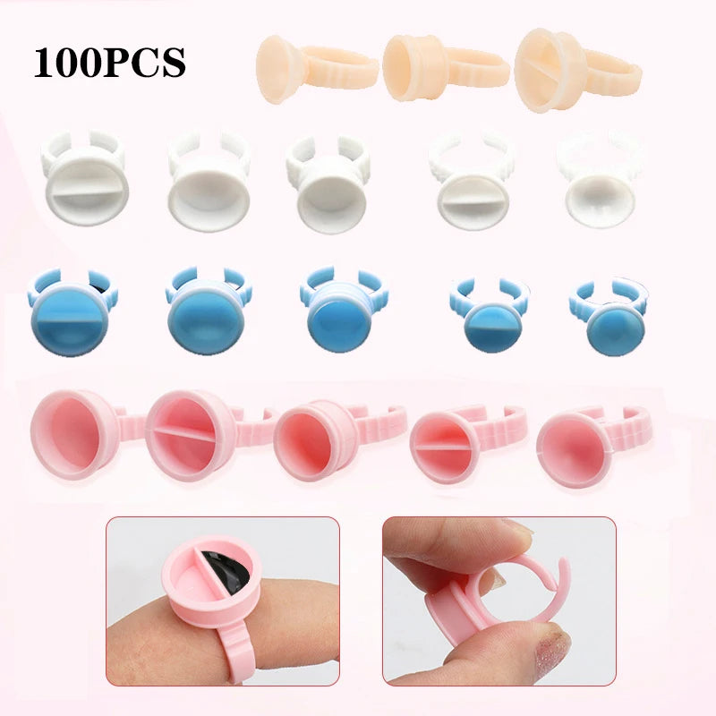 100Pcs Disposable Lash Glue Rings | Eyelash Extension Supplies Lash Extension Accessory PRIMED