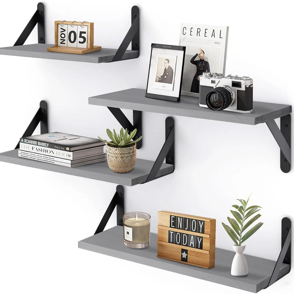 Rustic Wood Floating Shelves Set – 4 Sizes Farmhouse Wall Floating Wall Shelves PRIMED 5