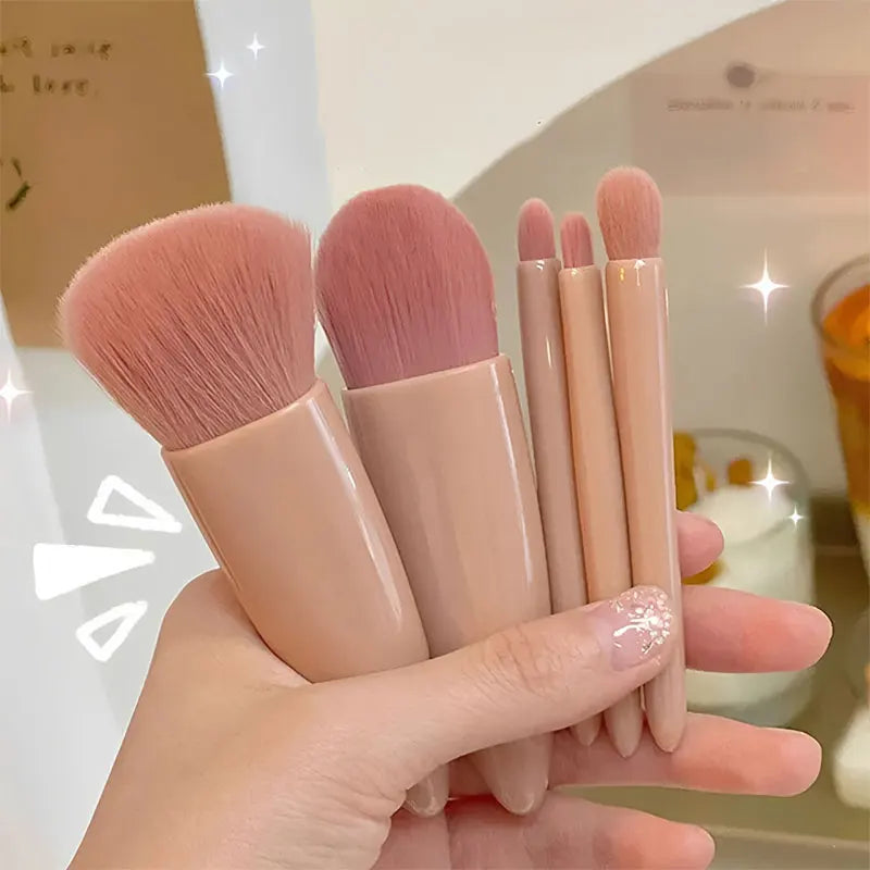 5-Piece Portable Travel Makeup Brush Set with Mirror