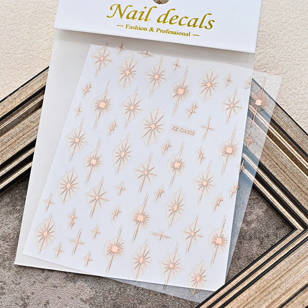 Rose Gold 3D Nail Stickers – Sun Moon Star Bohemian Art