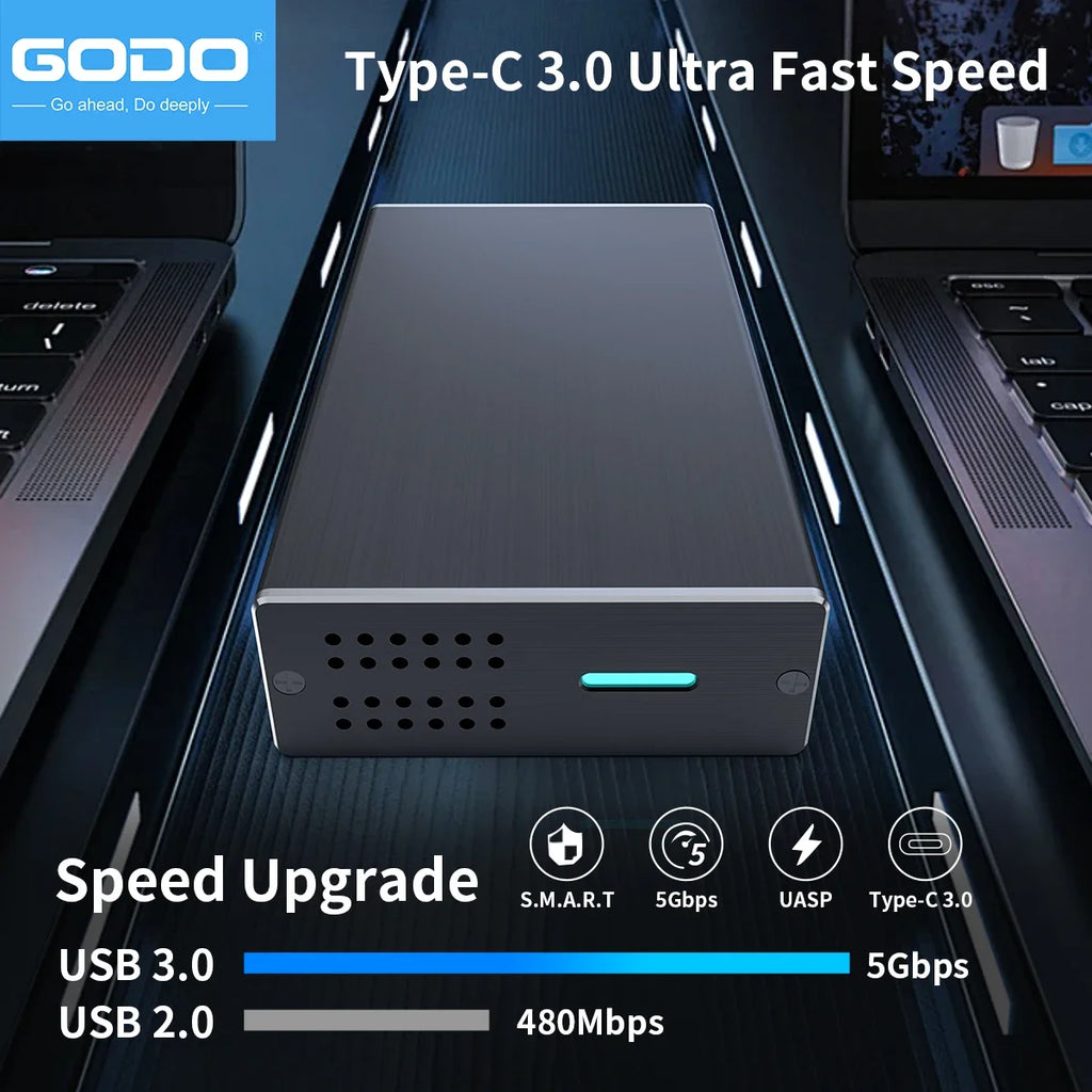 GODO 2-Bay RAID Enclosure USB 3.0 for 2.5" SATA SSD HDD HDD RAID Enclosure PRIMED
