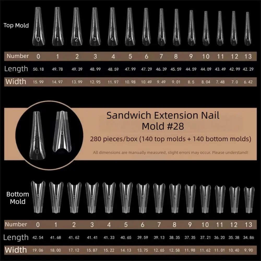 140/280pcs Dual Nail Extension Forms – 14 Sizes Square & Oval