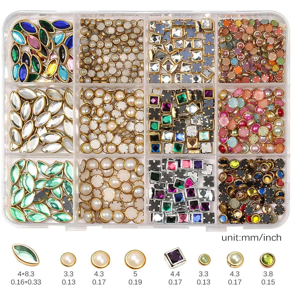 Gothic Punk Nail Rhinestones 12-Grid Gem Charms Set | MAFANAILS