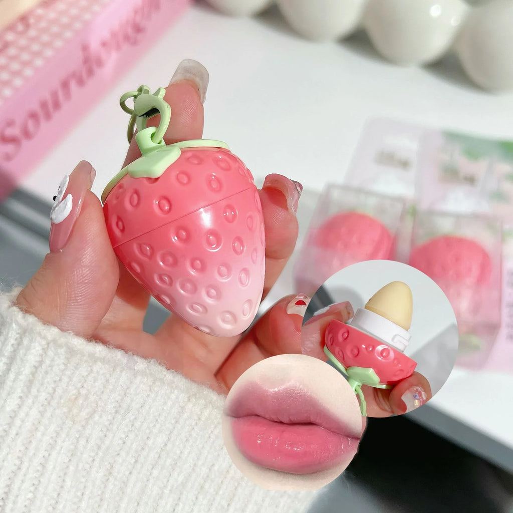 Strawberry Keychain Lip Balm – Color-Changing & Moisturizing