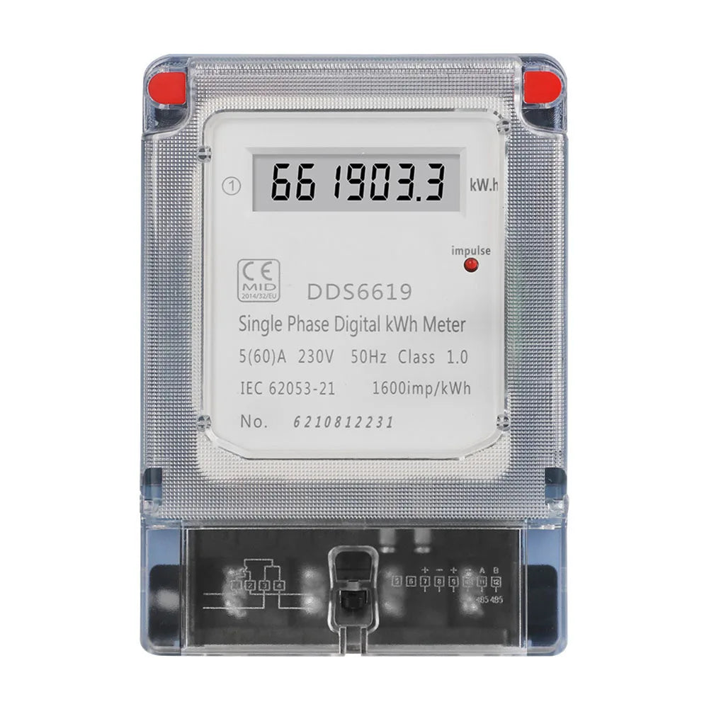 Single Phase DIN Rail Energy Meter AC 220V 60A Pulse Output LED Digital Energy Meter PRIMED