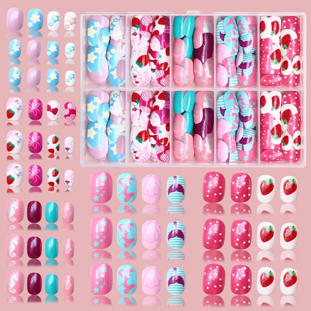 Kawaii Kids Press On Nails – 120pcs Candy Color Fake Nails