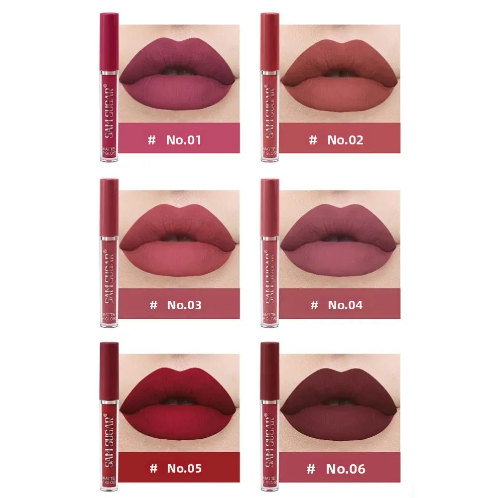 SAM SUGAR Matte Liquid Lipstick 6Pcs Set – Waterproof Velvet Liquid Lipstick Set PRIMED