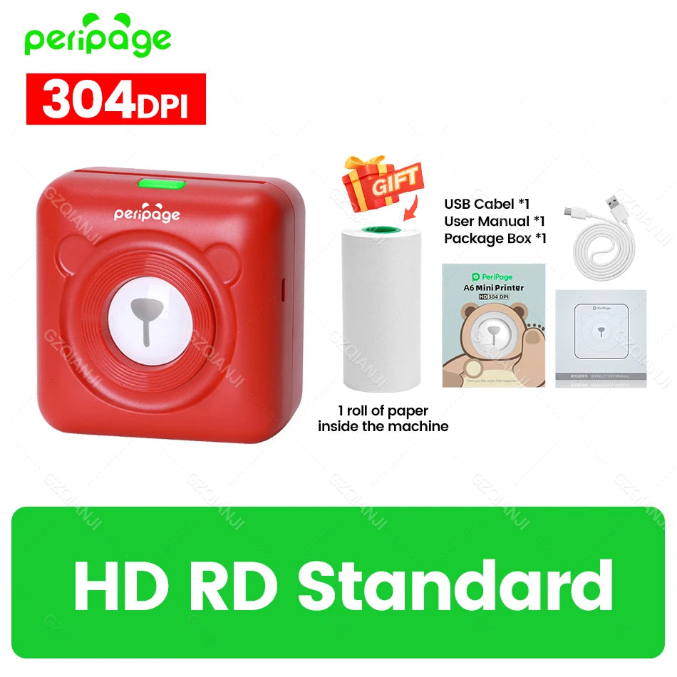 PeriPage A6 304DPI Bluetooth Mini Thermal Photo & Label Printer Mini Thermal Printer PRIMED 304dpi RD Printer