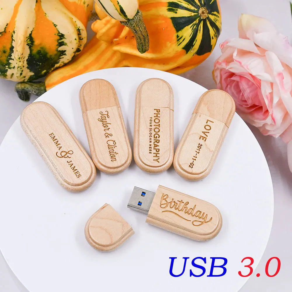 30-Pack Wooden USB 3.0 Flash Drives | Free Custom Logo Engraving USB Flash Drive PRIMED