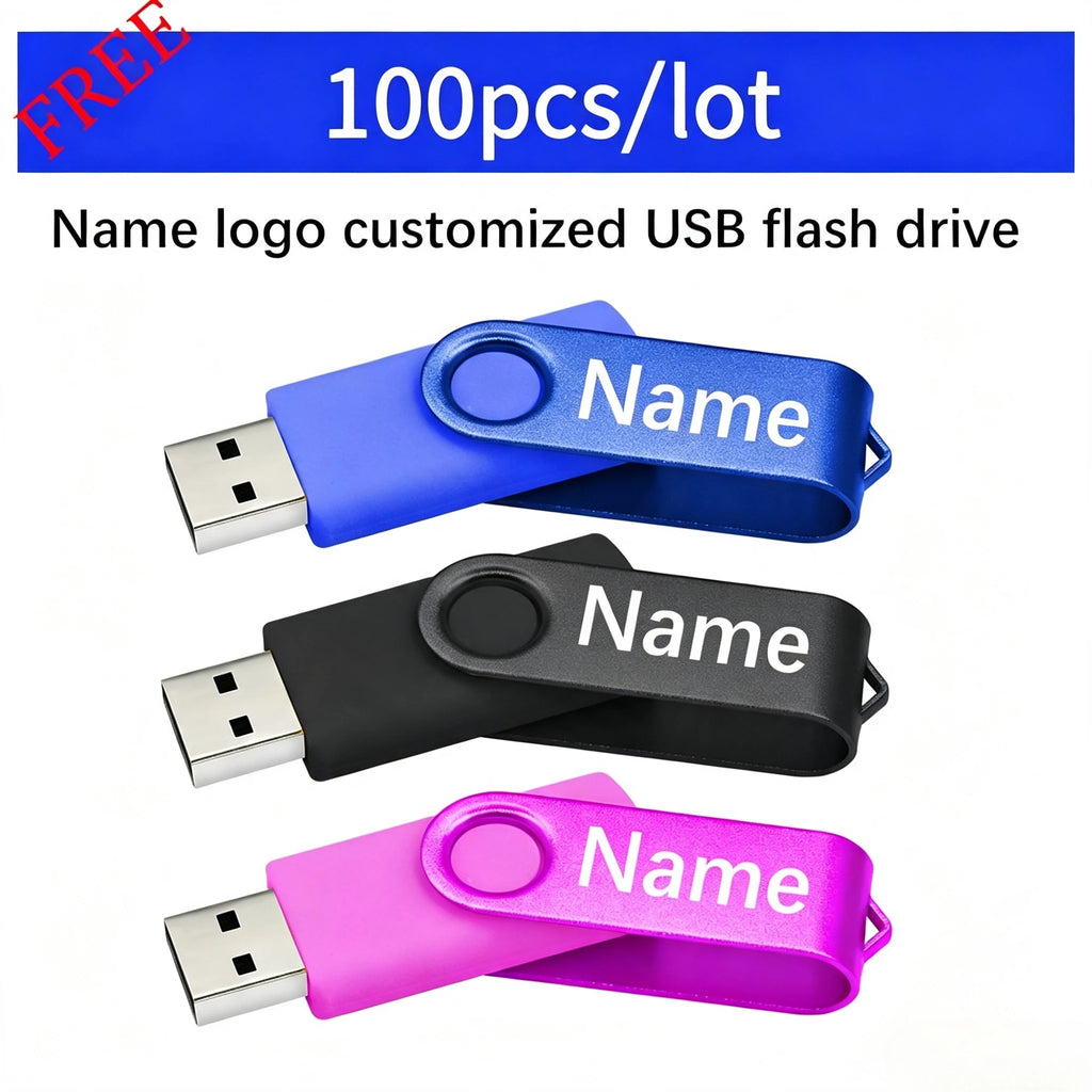 100PCS Custom Logo Metal USB Flash Drives Bulk 128MB–128GB Bulk USB Flash Drive PRIMED