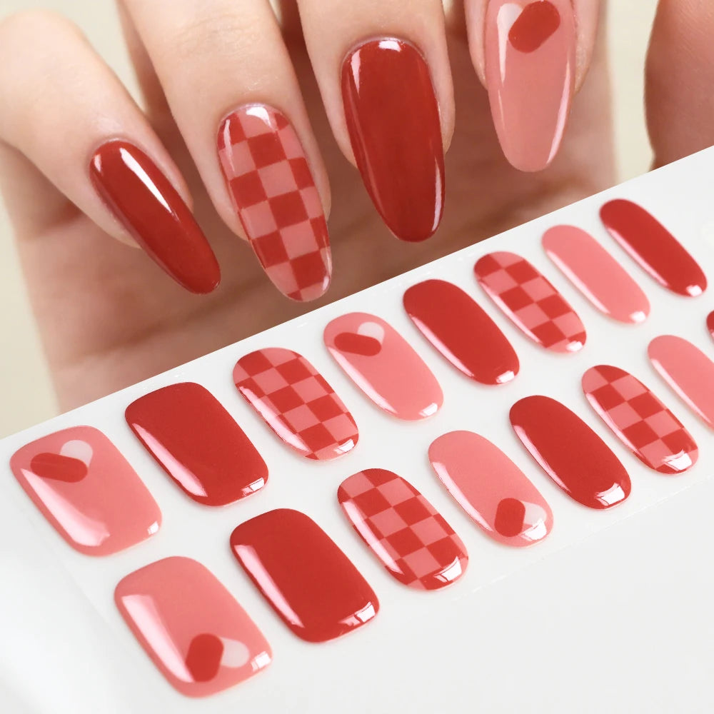 Pink Cherry Flower UV Gel Nail Stickers – Semi-Cured Strips