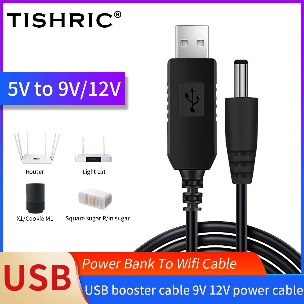 TISHRIC USB 5V to 12V/9V Boost Power Cable – DC 2.1x5.5mm