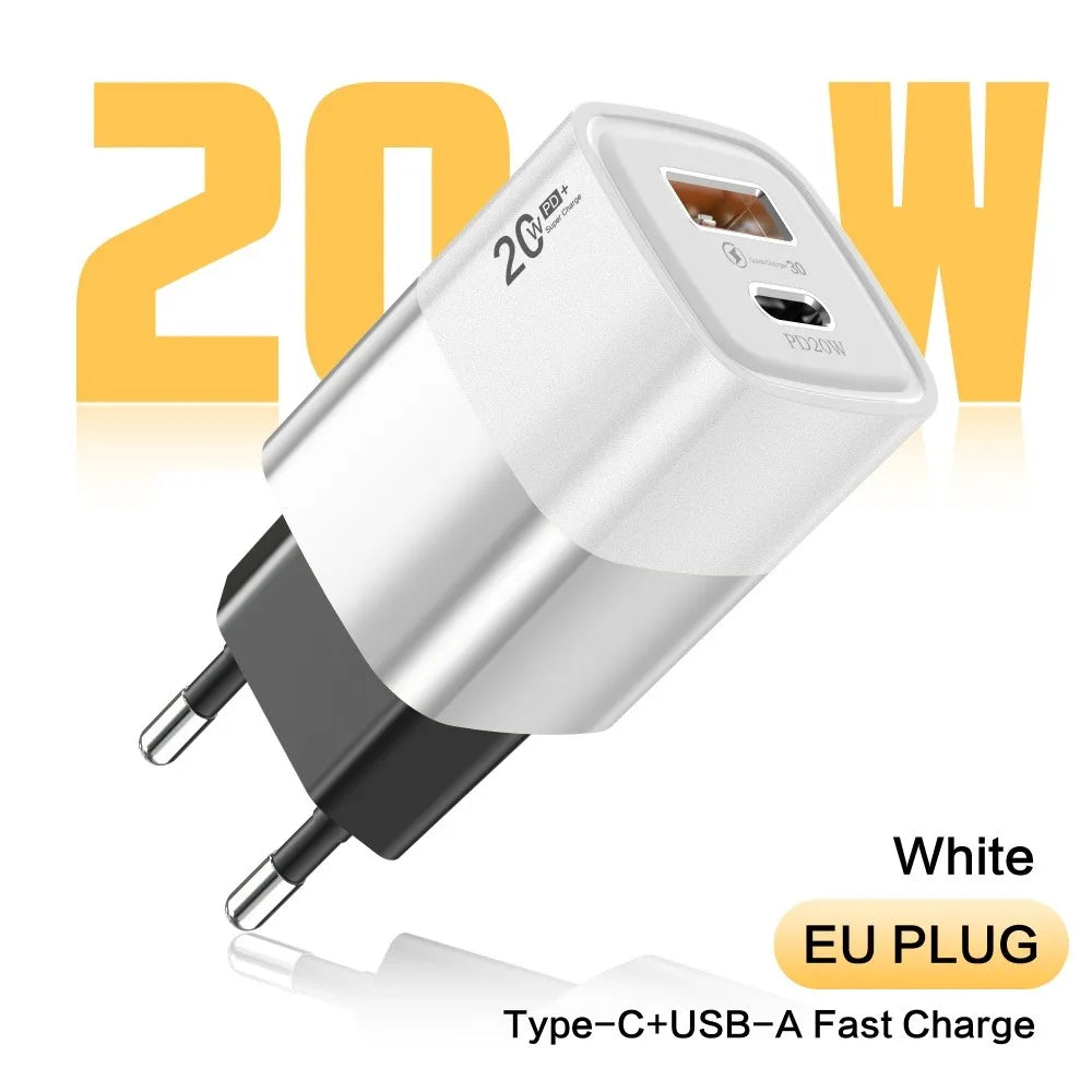 PD 20W USB-C Wall Charger Quick Charge 3.0 EU/US Plug USB-C Wall Charger PRIMED White EU Plug