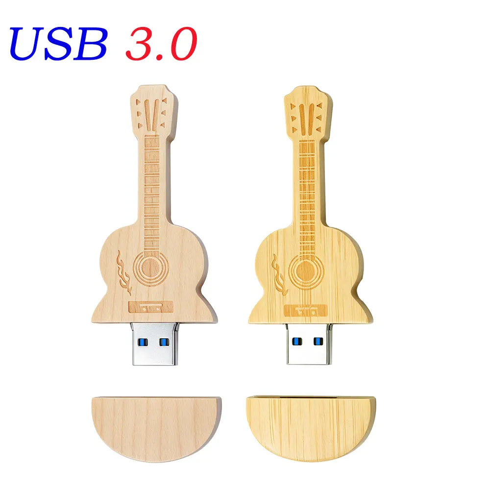 Maple Wood Guitar USB 3.0 Flash Drive 8GB–128GB Custom Logo USB Flash Drive PRIMED
