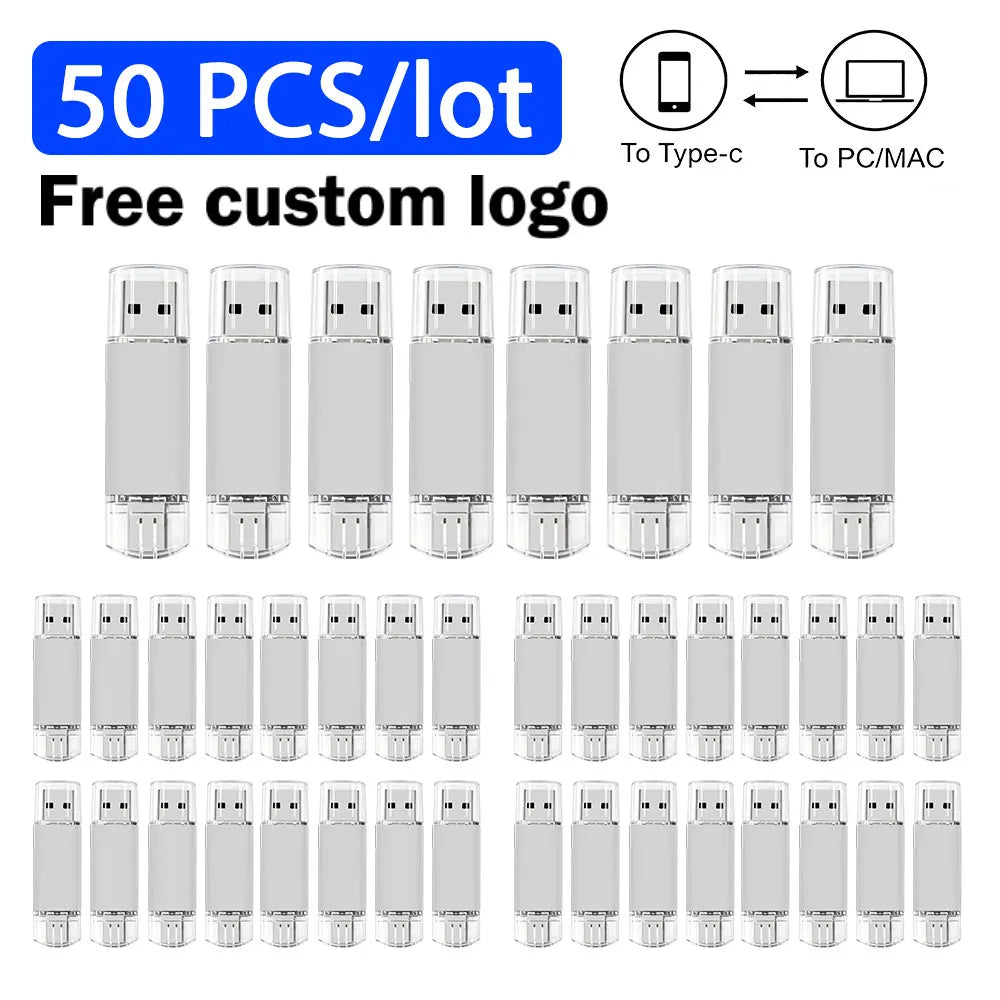 Type-C USB Flash Drive Bulk 10/50 Pcs | Free Custom Logo USB Flash Drive PRIMED 1GB Sliver 50pcs