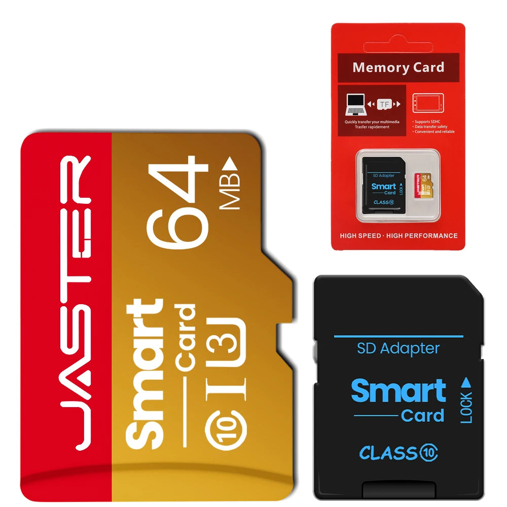 JASTER Gold TF SD Card 64MB–512MB Class 10 U3 V30 A1 Flash Memory Card PRIMED 64MB