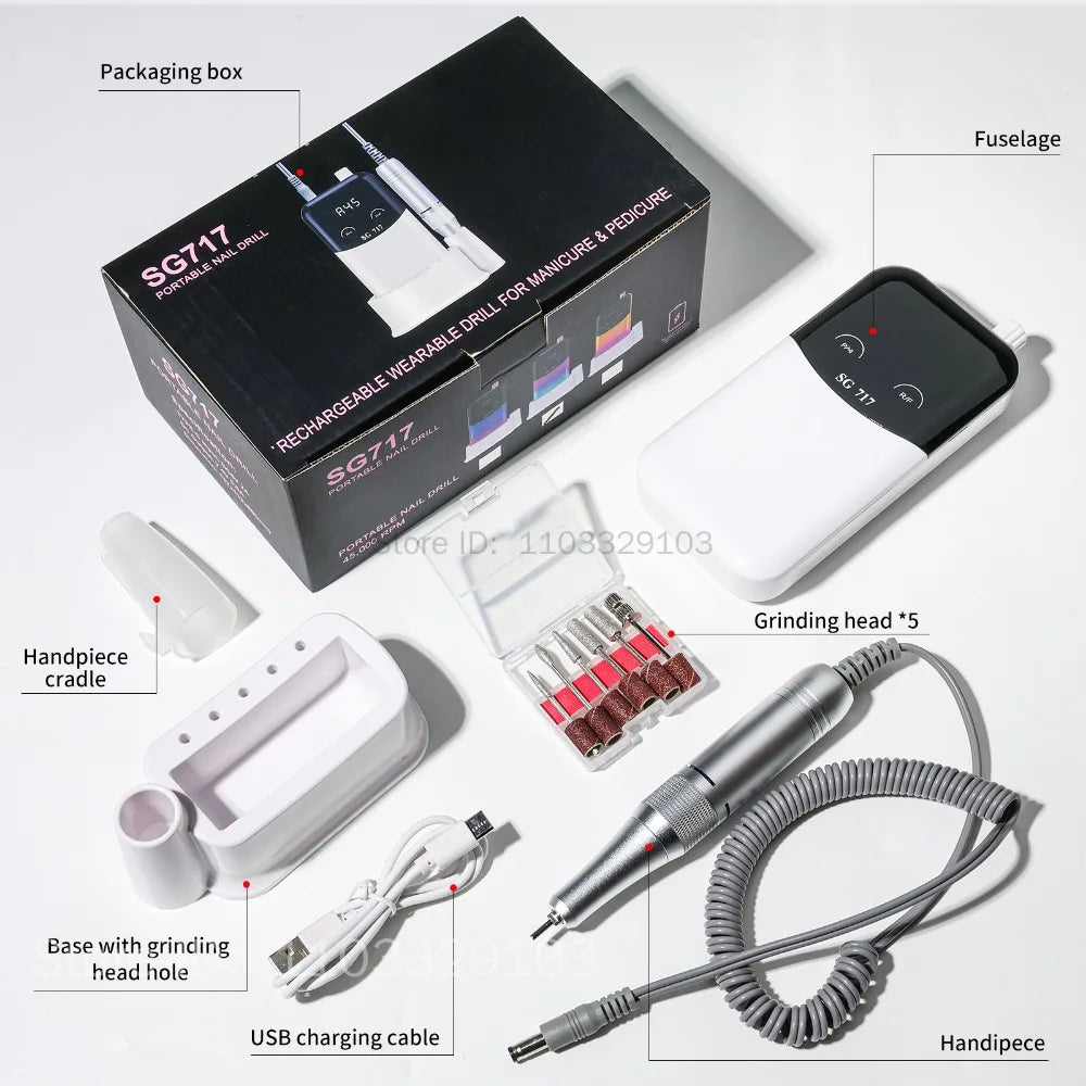 Professional 45000RPM Rechargeable Electric Nail Drill Machine