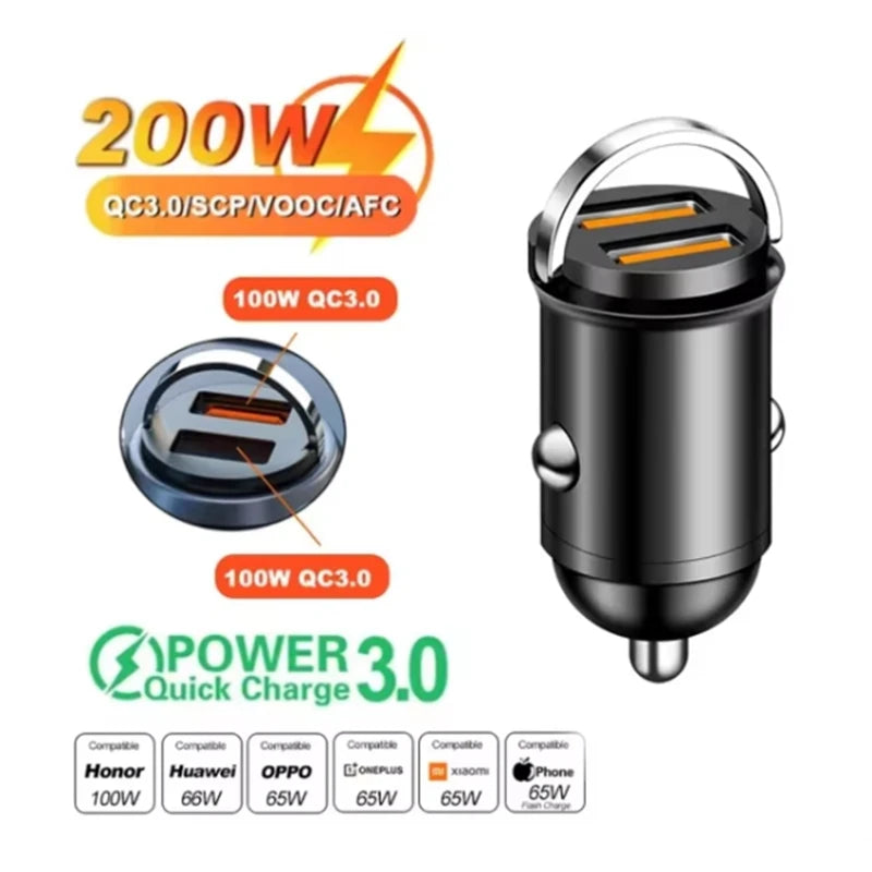 Mini 200W Car Charger PD QC Fast Charging – Multi-Device Car Phone Charger PRIMED