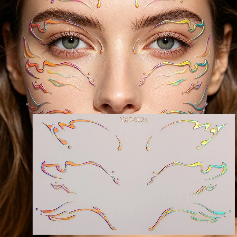 Holographic Laser Eyeliner Stickers – Waterproof Face Art Decals Face Art Sticker PRIMED YXT-024-1Pc