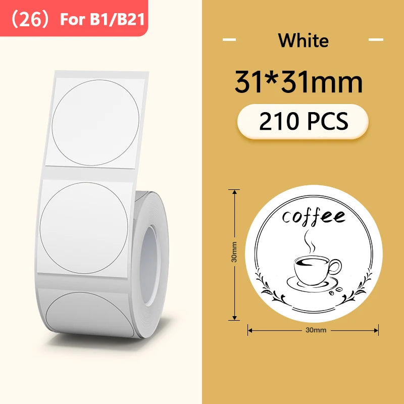 Niimbot Round White Label Rolls for B1 B21 Printer | Multi-Size Label Sticker Rolls PRIMED WH Round 31-31mm