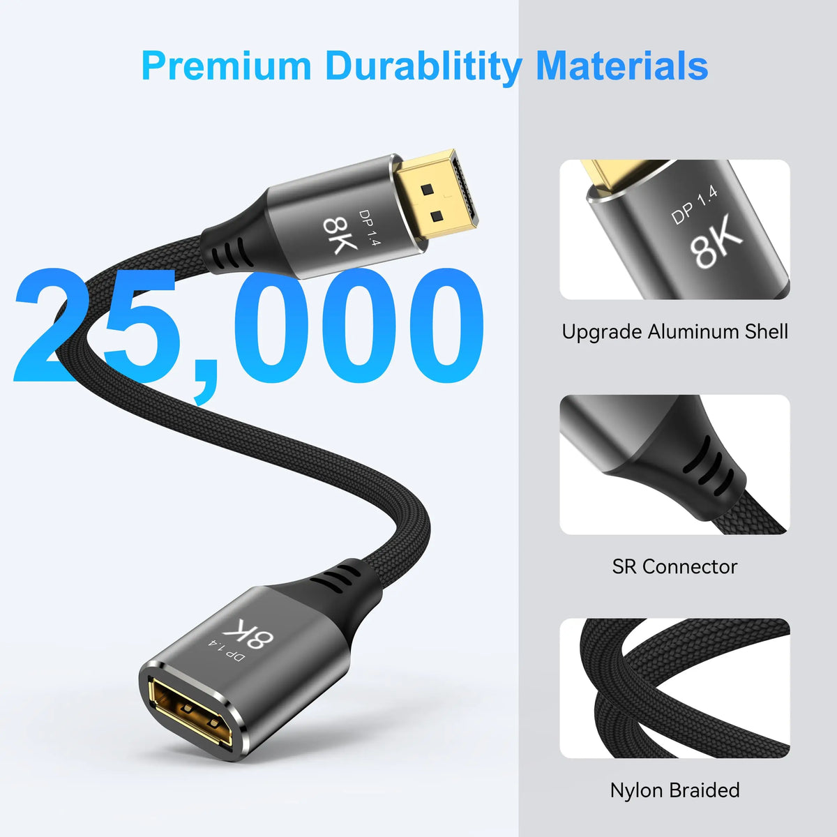 Hannord 8K DisplayPort 1.4 Extension Cable – 4K@144Hz DisplayPort Extension Cable PRIMED
