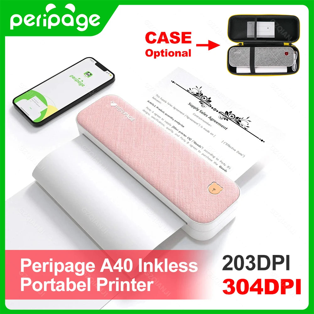 PeriPage A40 Portable A4 Bluetooth Thermal Printer + Case Portable Thermal Printer PRIMED