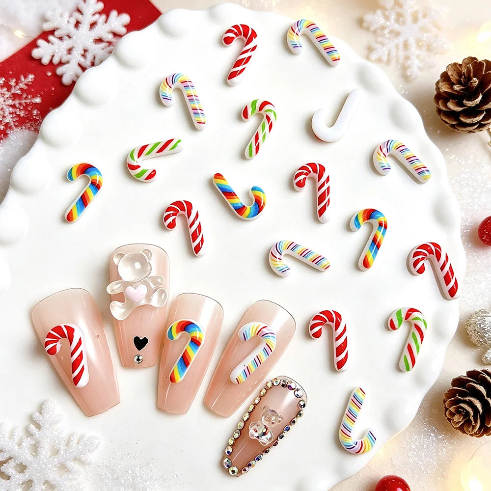 Christmas 3D Candy Cane Nail Charms 50Pcs – Xmas Nail Art Nail Art Charms PRIMED