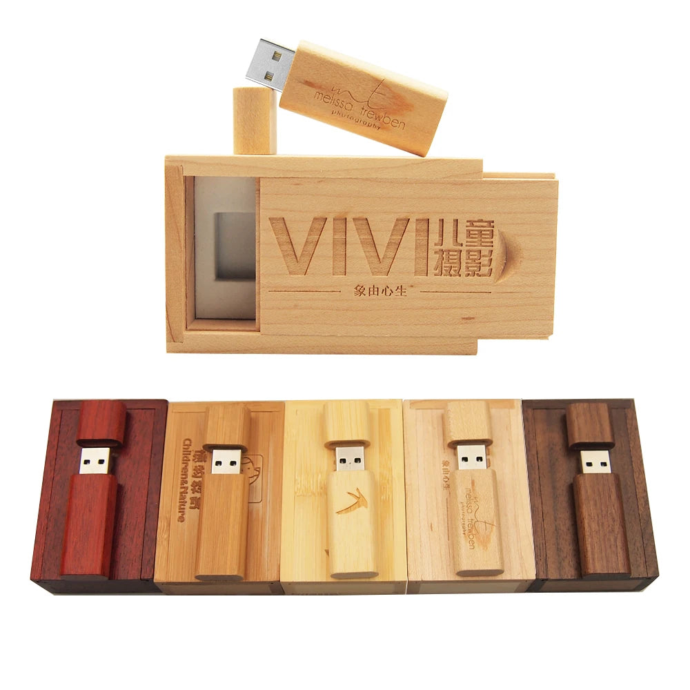 Custom Logo Wooden USB Flash Drive 4GB–128GB | Gift Box Custom USB Flash Drive PRIMED