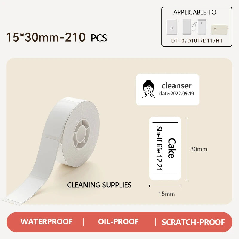 Niimbot Thermal Label Paper 12–15mm | Waterproof Sticker Roll Thermal Label Paper PRIMED 1Roll WH15-30mm