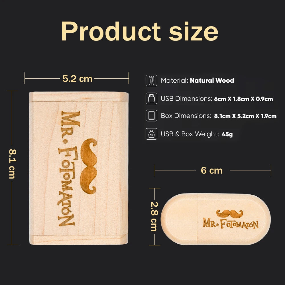 50-Pack Wooden USB Flash Drives 32/64/128GB Custom Logo Gift USB Flash Drive PRIMED