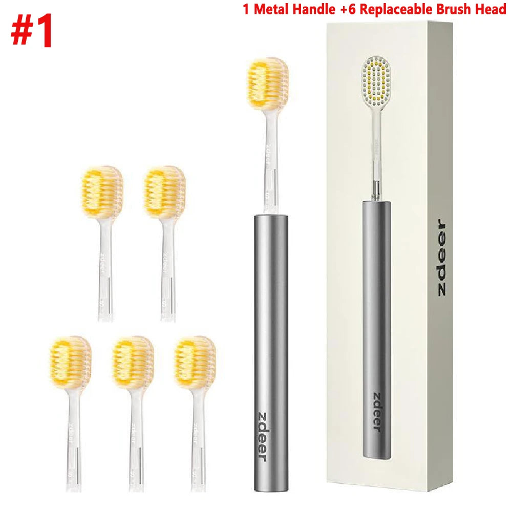 ZDEER Metal Toothbrush Set – 6 Soft Replaceable Brush Heads