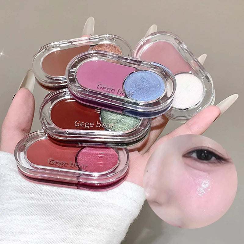 Gege Bear Glitter Highlight Blush Cream & Matte Lip Gloss Disc Face Makeup Palette PRIMED